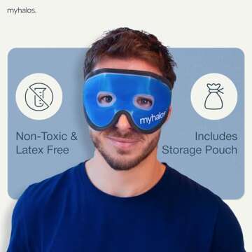 Cooling Eye Mask - Reusable Gel Eye Mask Cold Pack - Our Ice Eye Mask Soothes Puffy Eyes & Dark Circles - Relieve Your Headaches & Sinus Pain with Cold Eye Mask & Eye Gel Mask Therapy - Halos