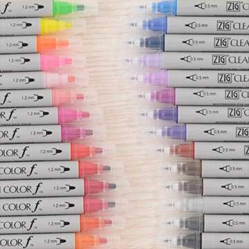 Kuretake ZIG CLEAN COLOR f 36 colors set, 0.5 mm & 1.2 mm, AP-Certified, Odourless, Xylene Free, Suitable for dark paper, Perfect for illustrating, sketching, designing and cartooning. Made in Japan