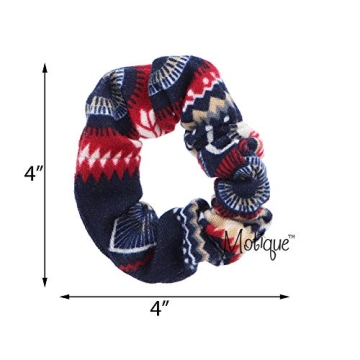 Blue Aztec Hair Scrunchies No Pony Marks Soft Fabric