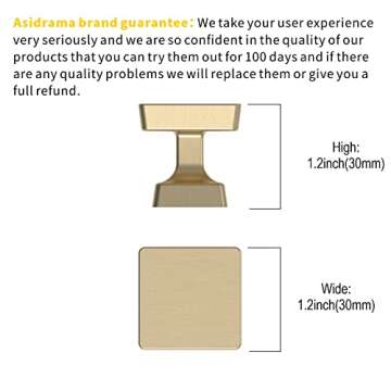Asidrama 10 Pack 1-1/4 inch Brushed Brass Kitchen Cabinet Knobs Gold Dresser Knobs Drawer Knobs Cabinet Hardware Zinc Knobs for Dresser Drawers