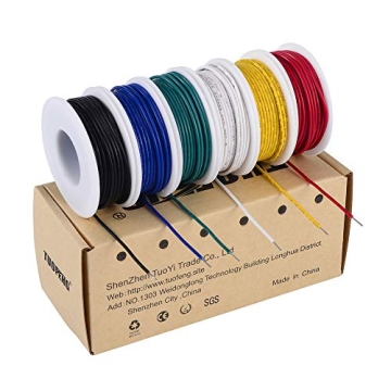 TUOFENG 22 awg Wire Solid Core Hookup Wires-6 Different Colored Breadboard Wires 30ft or 9m Each, 22...