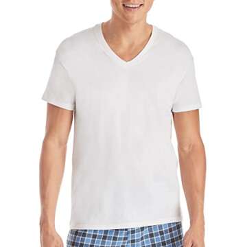 Hanes Mens Cotton, Moisture-wicking V-neck Tee Undershirts, Multiple Packs And Colors, White - 6 Pac...