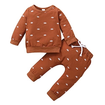Noubeau Toddler Baby Girl Boy Fall Clothes Waffle Solid Knit Long Sleeve Button Tops Pants Winter Ou...