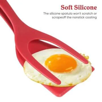 MAGICLULU 2 in 1 Grip and Flip Spatula Egg Spatula Tongs Egg Flipper Tong Pancake Fish Turner French Toast Omelet Making for Home Kitchen Cooking Tool Red