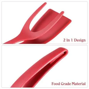 MAGICLULU 2 in 1 Grip and Flip Spatula Egg Spatula Tongs Egg Flipper Tong Pancake Fish Turner French Toast Omelet Making for Home Kitchen Cooking Tool Red