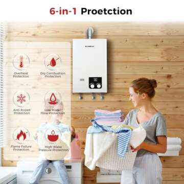 CAMPLUX Propane Tankless Water Heater 2.64 GPM, CM264 Gas Tankless Water Heater Indoor, 68,000 BTU On Demand Instant Hot, White