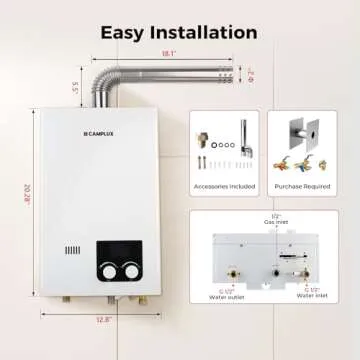 CAMPLUX Propane Tankless Water Heater 2.64 GPM, CM264 Gas Tankless Water Heater Indoor, 68,000 BTU On Demand Instant Hot, White