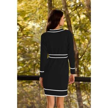 Pink Queen Casual Long Cardigan for Women Long Sleeve Open Front Button Up V Neck Ribbed Knit Formal Cardigan Sweater Dress with Belt Black S