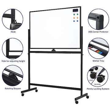 Large Dry-Erase Rolling Magnetic Whiteboard on Wheels