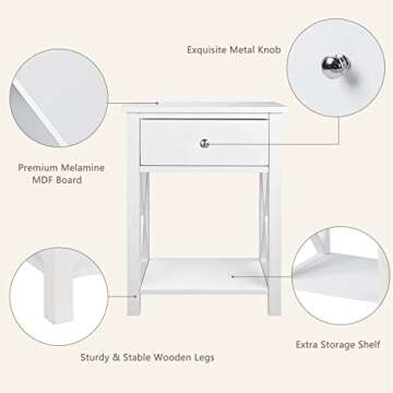 MAGIC UNION X-Design Side End Table Night Stand Storage Shelf with Bin Drawer