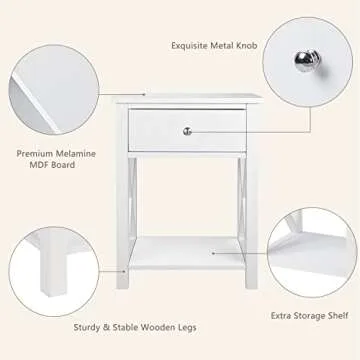 MAGIC UNION X-Design Side End Table Night Stand Storage Shelf with Bin Drawer