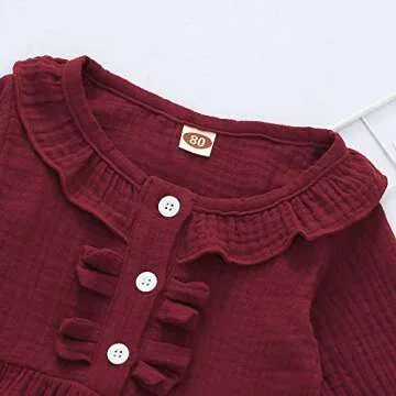 2T Girls Clothes Kids Toddler Girl Outfits Linen Long Sleeve Ruffle Shirt Blue Ripped Denim Jeans Pants Set Cute Fall Clothes for Girl 2 3 Year Old