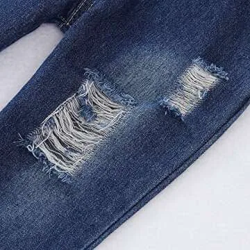 2T Girls Clothes Kids Toddler Girl Outfits Linen Long Sleeve Ruffle Shirt Blue Ripped Denim Jeans Pants Set Cute Fall Clothes for Girl 2 3 Year Old