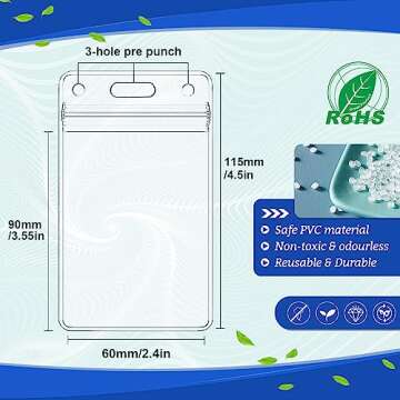 50 Pcs Clear Plastic Vertical Name Badge ID Card Holders