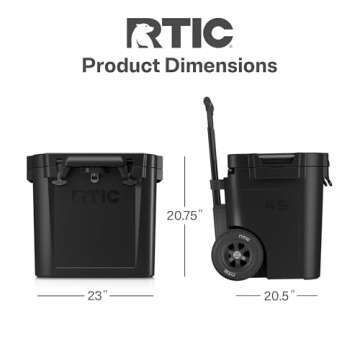 RTIC 45 QT Wheeled Ultra-Tough Cooler Hard Insulated Portable Ice Chest Box for Beach, Drink, Beverage, Camping, Picnic, Fishing, Boat, Barbecue, Rotomolded Construction