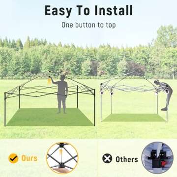 Vibemo Canopy Tent 10x10, 1-Person Setup Pop Up Canopy Tent with Roller Bag, 3 Adjustable Height, 4 Sandbags, 8 Stakes, 4 Guylines, Waterproof and UPF50+ Sun Protection Outdoor Canopy for Party，Beach