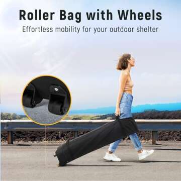 Vibemo Canopy Tent 10x10, 1-Person Setup Pop Up Canopy Tent with Roller Bag, 3 Adjustable Height, 4 Sandbags, 8 Stakes, 4 Guylines, Waterproof and UPF50+ Sun Protection Outdoor Canopy for Party，Beach