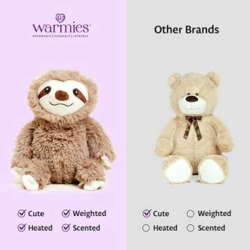 Warmies Junior Microwavable & Weighted Stuffed Animals, Sloth - Heated Stuffed Animal Plushie for Warmth & Comfort - Cute Soft Plush Toys for Adults & Children (Boys, Girls, Babies & Toddlers)