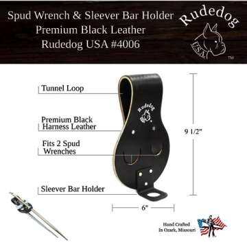 Spud Wrench & Sleever Bar Holder - Premium Black Leather - Rudedog USA #4006