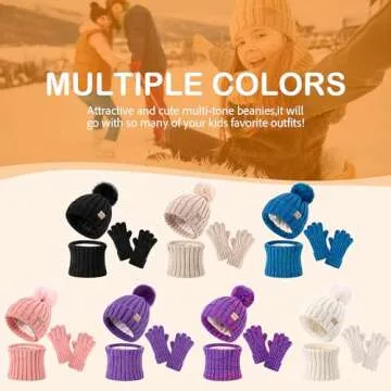 Kids Winter Beanie Hat Scarf Gloves Set for Boys Girls