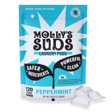Molly's Suds Laundry Detergent Pods | Sensitive Skin | Stain Fighting | Peppermint - 120 Count
