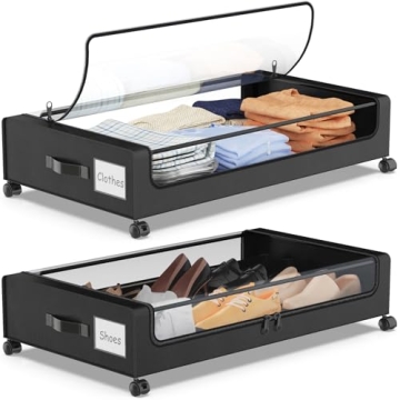 YAASHEEN Under Bed Storage with Wheels, XXL 60L Under Bed Storage Containers, under the bed storage ...