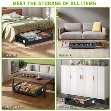 YAASHEEN Under Bed Storage with Wheels, XXL 60L Under Bed Storage Containers, under the bed storage Organizer with Clear Lids - Rolling Drawers & Bins for Clothes,Shoes,Toys, 2-Pack (Black)