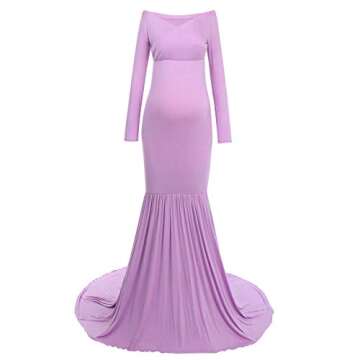 Women Off Shoulder Maternity Dress Long Sleeve Cross V Neck Slim Fitted Mermaid Half Circle Gown For...