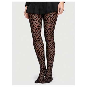 MakeMeChic Women's Leopard Print Mesh Sheer Patterned Skinny Fit Gothic Pantyhose Tights Black One-S...