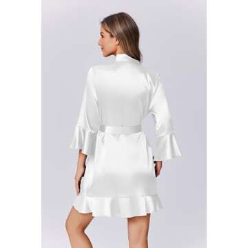 Ekouaer Women's Silk Ruffle Robe - Elegant Bathrobe