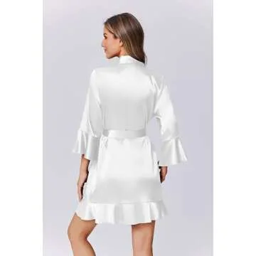 Ekouaer Women's Silk Ruffle Robe - Elegant Bathrobe