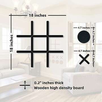 Large Wood Game Room Wall Decor, Modern Home Wall Art for Farmhouse Living Room Bedroom Office Decorations, Playroom Hallway Nursery Kids Room Decor Wall Stickers (18’×18‘ tic tac Toe Game)