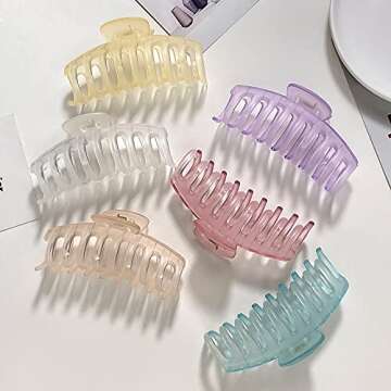TODEROY Large Hair Claw Clips for Women, Strong Hold Big Banana Claw Hair Clips for Thick Thin Hair, Fashion Jaw Hair Styling Accessories for Women Girls 6 Packs