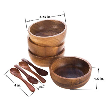 BetsySuperStore Small Round Wood Bowls Set with Spoons