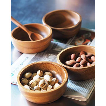 BetsySuperStore Small Round Wood Bowls Set with Spoons