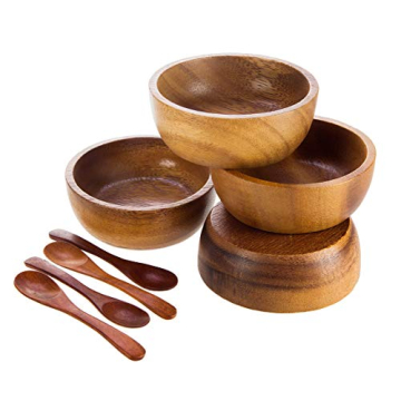 BetsySuperStore Small Round Wood Bowls Set with Spoons