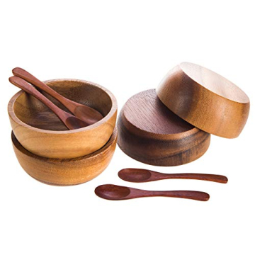 BetsySuperStore Small Round Wood Bowls Set with Spoons
