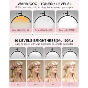 Gicrymil Half Moon Light for Lashes, Lash Light Lamp with Wheels & Phone Holder, Half Moon Lamp for ...