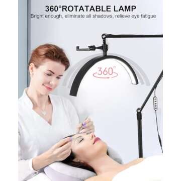 Gicrymil Half Moon Light for Lashes, Lash Light Lamp with Wheels & Phone Holder, Half Moon Lamp for Esthetician, Tattoo Lighting, Nail Tech, 7 Cool/Warm Tones, Adjustable Brightness & Height