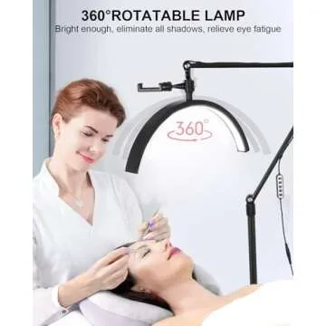 Gicrymil Half Moon Light for Lashes, Lash Light Lamp with Wheels & Phone Holder, Half Moon Lamp for Esthetician, Tattoo Lighting, Nail Tech, 7 Cool/Warm Tones, Adjustable Brightness & Height