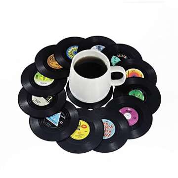 12PCS Vinyl Record Coasters for Drinks,Funny Bar Vintage Coasters Beer Coffee Tea Drinking Coaster,S...