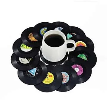 12PCS Vinyl Record Coasters for Drinks,Funny Bar Vintage Coasters Beer Coffee Tea Drinking Coaster,S...