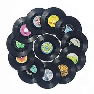 12PCS Vinyl Record Coasters for Drinks,Funny Bar Vintage Coasters Beer Coffee Tea Drinking Coaster,Suit for Home Bar Party Music Decor Housewarming Hostess Gifts(12PCS)
