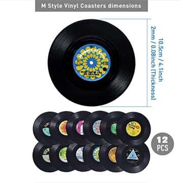 12PCS Vinyl Record Coasters for Drinks,Funny Bar Vintage Coasters Beer Coffee Tea Drinking Coaster,Suit for Home Bar Party Music Decor Housewarming Hostess Gifts(12PCS)