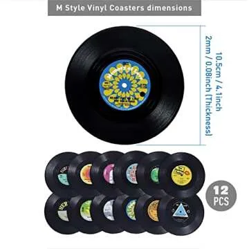 12PCS Vinyl Record Coasters for Drinks,Funny Bar Vintage Coasters Beer Coffee Tea Drinking Coaster,Suit for Home Bar Party Music Decor Housewarming Hostess Gifts(12PCS)