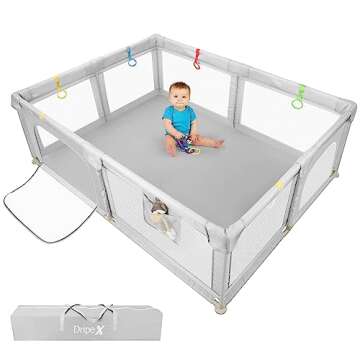 Dripex Baby Playpen, 79"×59" Play Pens for Babies and Toddlers, Safe Anti-Fall Play Yard with Gates, Baby Fence with Breathable Mesh, Indoor & Outdoor Kids Activity Center, Light Grey