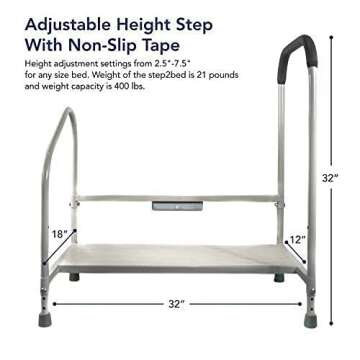 Step2Bed Bed Rails For Elderly with Adjustable Height Bed Step Stool & LED Light for Fall Prevention...