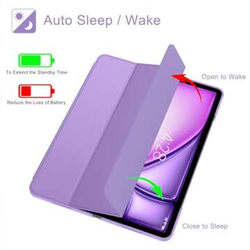 Soke for iPad Air 13 Inch Case (M2) 2024,iPad Pro 12.9 Case 2022 2021(6th 5th Generation) - [Slim Trifold Stand + Auto Wake/Sleep],Protective Hard PC Back Cover for iPad Air 13 inch (Lilac)