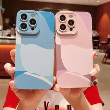 YKCZL Compatible with iPhone 15 Pro Max case 6.7 inch,Cute Painted Art Heart Pattern Full Camera Lens Protective Slim Soft Shockproof Phone Case for Women Girls-Blue