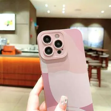 YKCZL Compatible with iPhone 15 Pro Max case 6.7 inch,Cute Painted Art Heart Pattern Full Camera Lens Protective Slim Soft Shockproof Phone Case for Women Girls-Blue
